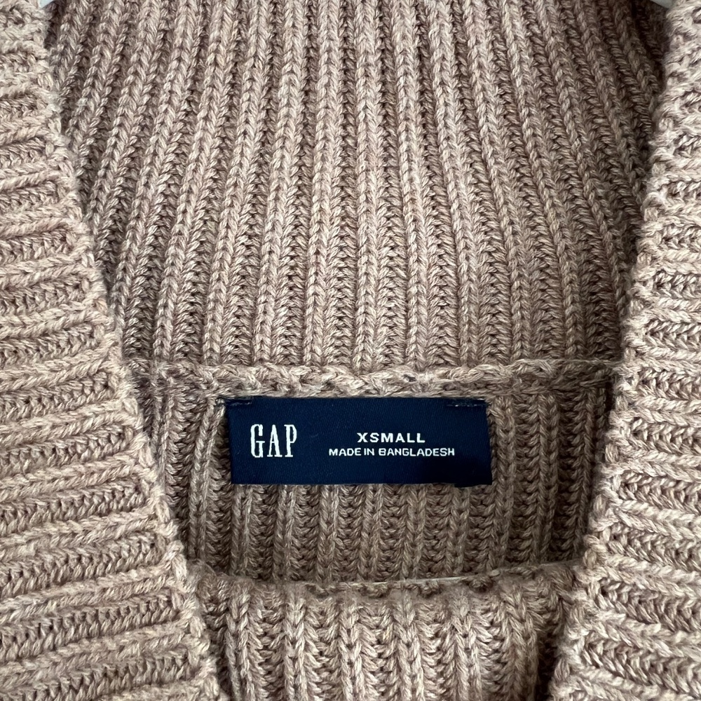 GAP Taupe Ribbed Mock Neck Sweater Relaxed Cotton Knit XS - Picture 5 of 7